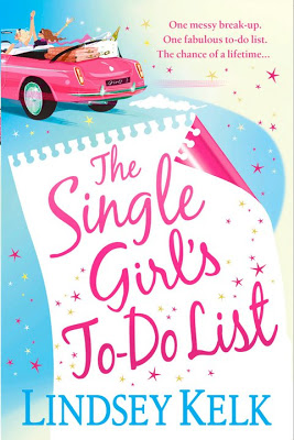 The book cover for The Single Girl's To-Do List by Lindsey Kelk. It features the title of the book, written in pink cursive writing on a notebook page, with a pink car in the background.