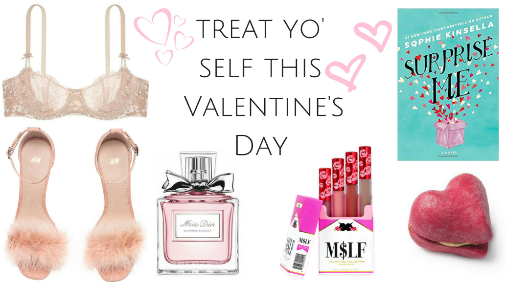 A collection of images that this wishlist relates too, including feminine fluffy sandals from H&M in pale pink, to a bright pink heart shaped love bomb from Lush.