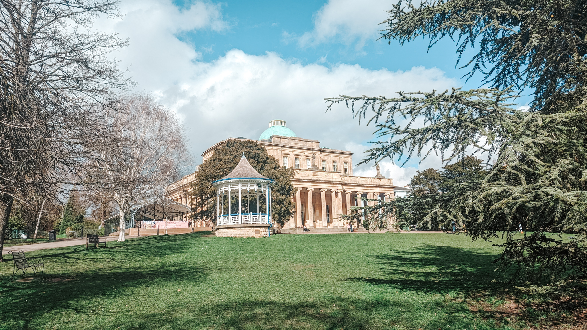 Cheltenham's Pittville Pump Room with the green in front